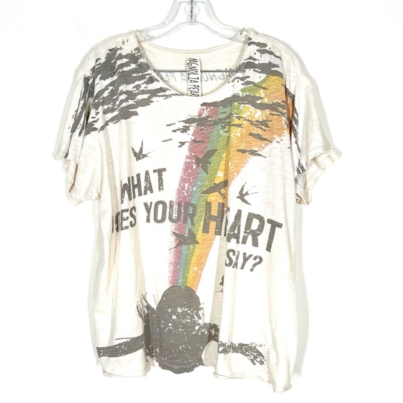 Magnolia Pearl What Does Your Heart Say Distressed Tee OS - Picture 3 of 11